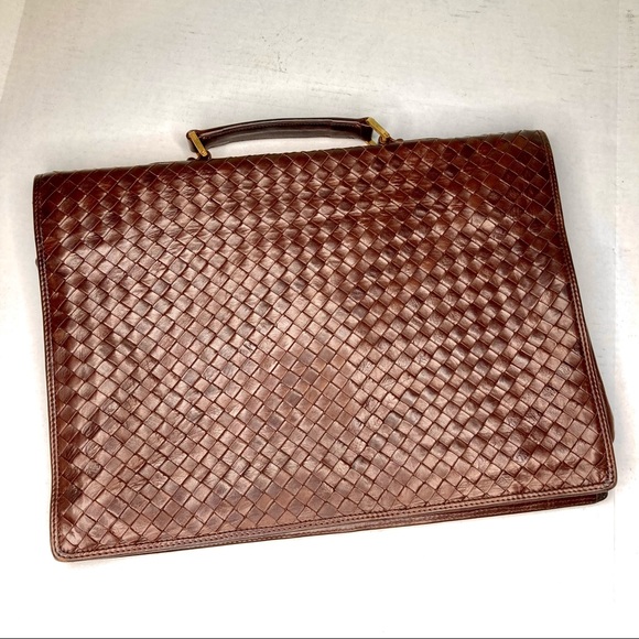 Vintage Bottega Veneta Intreciatto Men's Brown Calf Leather Briefcase Satchel - Picture 5 of 14